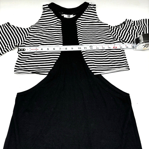 Ragged Priest Black White Striped Cold Shoulder Crop Top Cut Out Bodycon Dress S - Picture 4 of 10